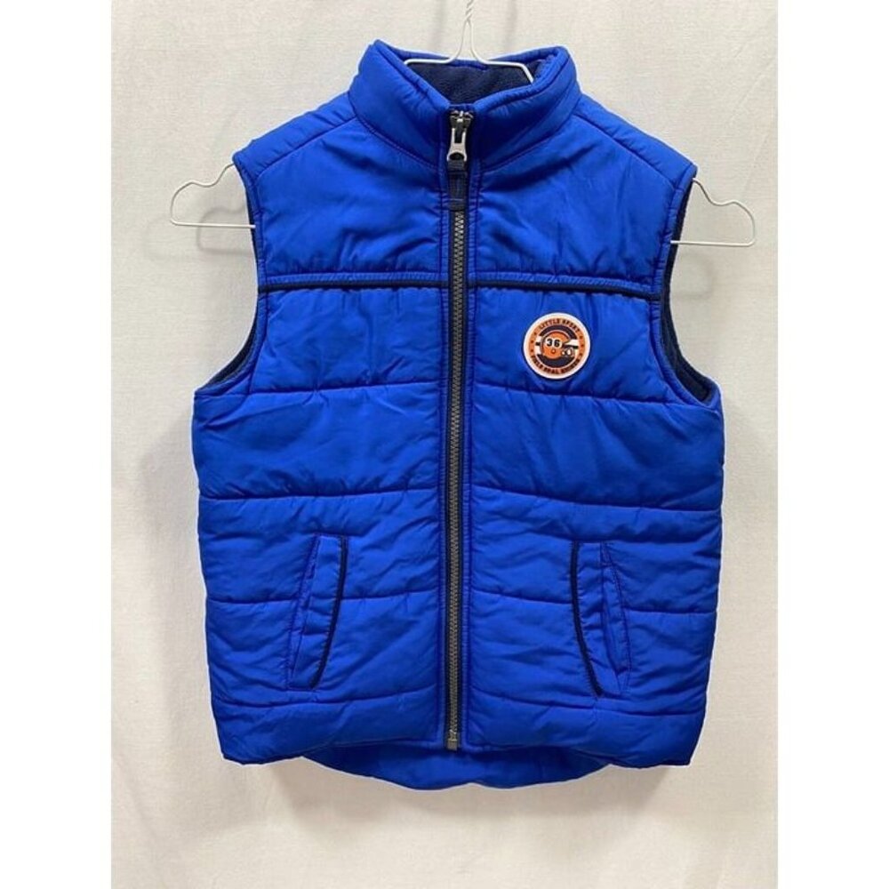 Carter’s Blue Puffer Vest Full Zip Youth Logo Fleece Lined EUC Size 6 Warm